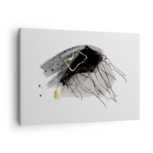 Cuadro sobre lienzo - Impresión de Imagen - Una composición abstracta con acentos negros y dorados. - 70x50cm - En negro y dorado - Decoración de pared moderna para salón y dormitorio ARTTOR