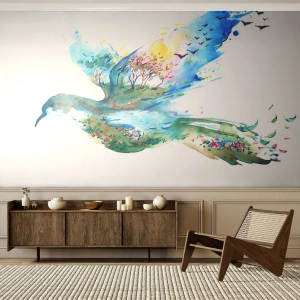 Fotomural Standard Eco - En las alas de la naturaleza - Abstracción, Pájaro, paisaje de verano - 150x105 cm