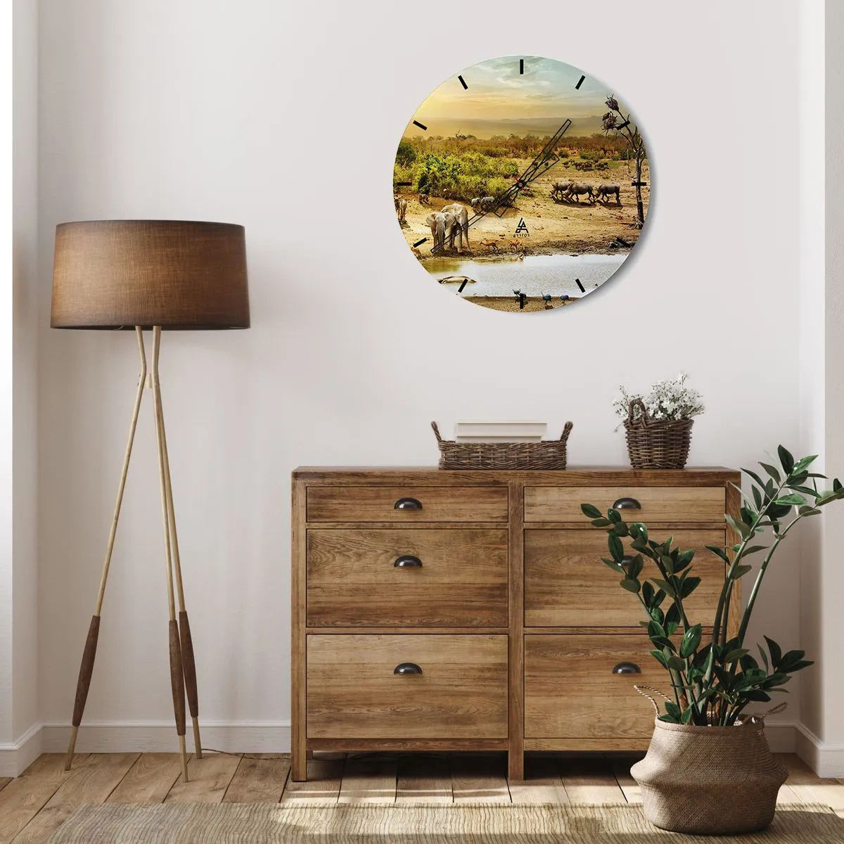 Reloj de pared - Reloj de vidrio - Y del Edén fluyó un río... - 40x40 cm