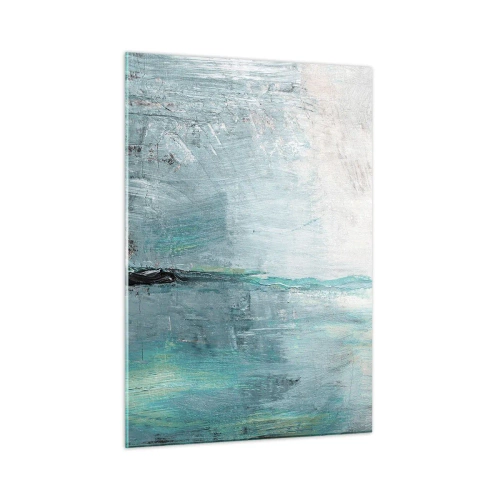 Cuadro sobre vidrio - Impresiones sobre Vidrio - Composición abstracta en tonos azules y grises. - 50x70cm - Horizontalmente sobre el azul - Decoración de pared moderna para salón y dormitorio ARTTOR