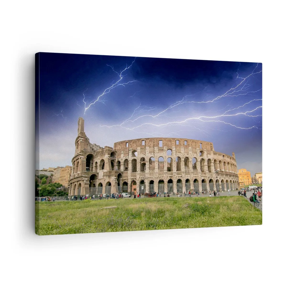 Cuadro sobre lienzo - Impresión de Imagen - El Coliseo de Roma iluminado por un rayo - 70x50cm - Arena de guerreros - Decoración de pared moderna para salón y dormitorio ARTTOR
