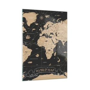 Cuadro sobre vidrio - Impresiones sobre Vidrio - Mapa del mundo estilizado en tonos beige y negro. - 50x70cm - Las fronteras de mi mundo - Decoración de pared moderna para salón y dormitorio ARTTOR