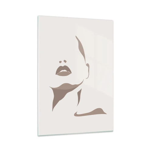 Cuadro sobre vidrio - Impresiones sobre Vidrio - Contorno del rostro y cuello de una mujer en estilo minimalista. - 50x70cm - Creación a partir de la luz y la sombra - Decoración de pared moderna para salón y dormitorio ARTTOR