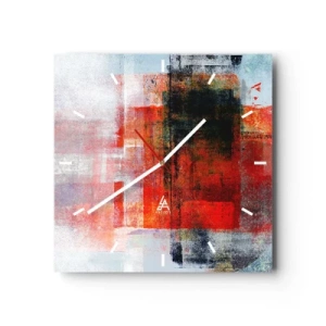 Reloj de pared - Reloj de vidrio - Composición geométrica abstracta con acentos rojos y naranjas. - 30x30cm - Composición brillante - Decoración de pared moderna para salón y dormitorio ARTTOR