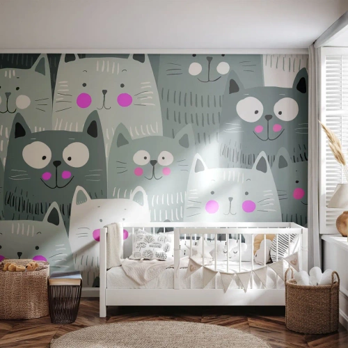Fotomural Autadhesivo Deluxe Sticker - El mundo de los gatos - Para niños, Gato, animales - 500x350 cm