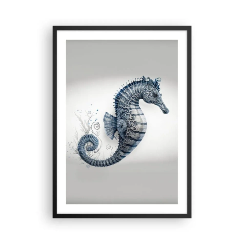 Póster en marco negro - Ilustración detallada de un caballito de mar sobre un fondo claro. - 50x70cm - Una sutil broma de la naturaleza - Decoración de pared moderna para salón y dormitorio ARTTOR