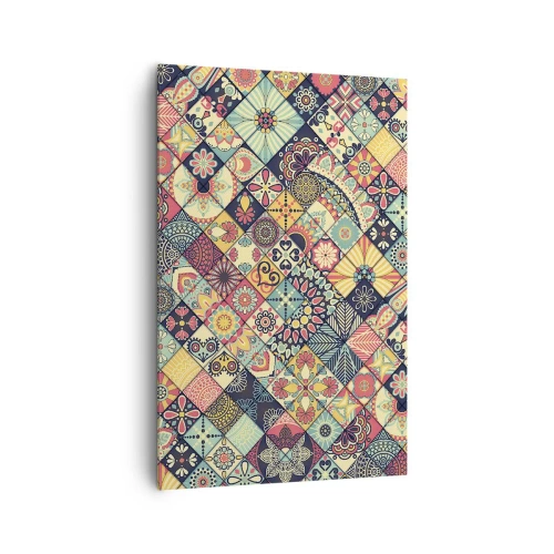 Cuadro sobre lienzo - Impresión de Imagen - Patrones geométricos coloridos inspirados en el estilo marroquí. - 80x120cm - Clima marroquí - Decoración de pared moderna para salón y dormitorio ARTTOR