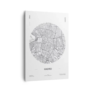 Cuadro sobre lienzo - Impresión de Imagen - Mapa de Madrid en estilo minimalista en blanco y negro - 70x100cm - Anatomía de Madrid - Decoración de pared moderna para salón y dormitorio ARTTOR