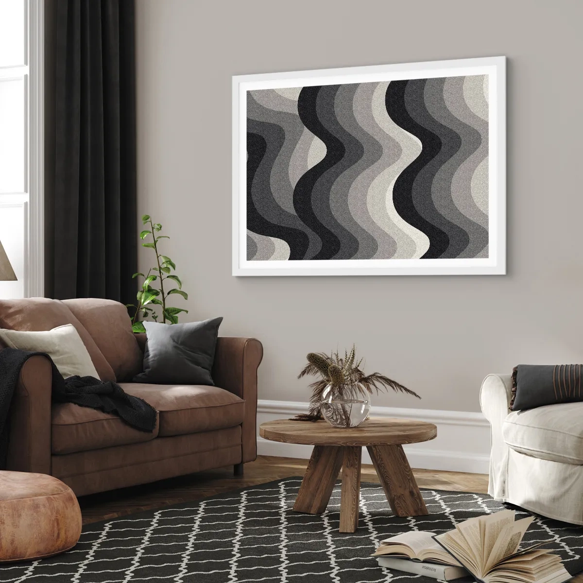 Póster en marco blanco - Ola tras ola - 100x70 cm