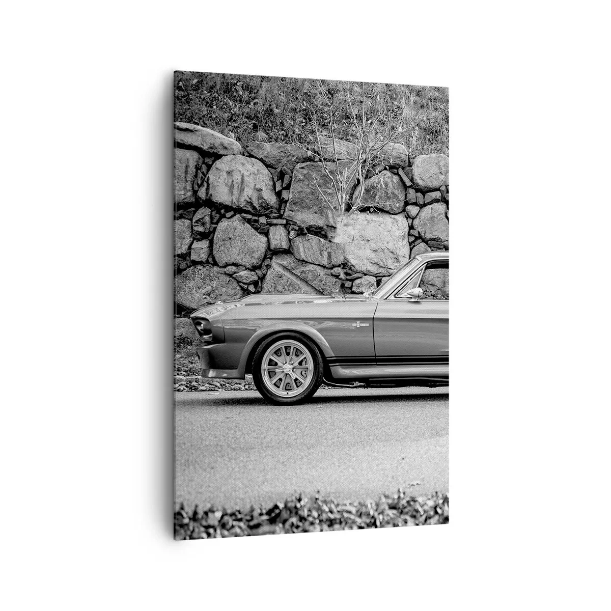 Cuadro sobre lienzo - Impresión de Imagen - Fotografía en blanco y negro de un coche clásico. - 80x120cm - Una leyenda de los años 60 - Decoración de pared moderna para salón y dormitorio ARTTOR