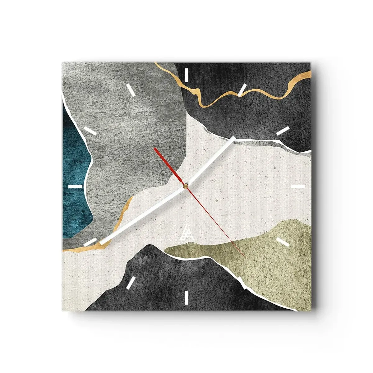 Reloj de pared - Reloj de vidrio - Composición en mosaico con una hebra de oro - 40x40 cm