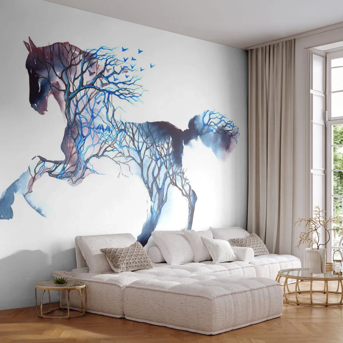 Fotomural Autadhesivo Deluxe Sticker - El bosque en movimiento - Abstracción, Caballo, animales - 350x256 cm