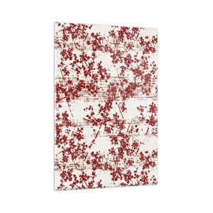 Cuadro sobre vidrio - Impresiones sobre Vidrio - Flores rojas sobre un fondo blanco en un estilo artístico. - 80x120cm - Como un viejo percal - Decoración de pared moderna para salón y dormitorio ARTTOR