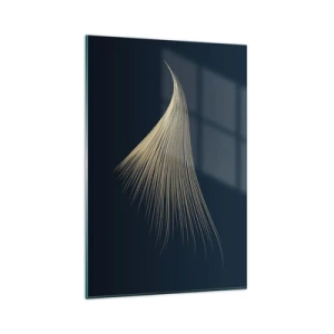 Cuadro sobre vidrio - Impresiones sobre Vidrio - Una delicada línea similar a una pluma sobre un fondo azul marino. - 80x120cm - Como el cabello de un ángel - Decoración de pared moderna para salón y dormitorio ARTTOR