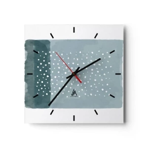 Reloj de pared - Reloj de vidrio - Una pintura minimalista en tonos azules con puntos. - 30x30cm - Creación sobre azul - Decoración de pared moderna para salón y dormitorio ARTTOR