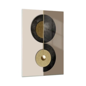 Cuadro sobre vidrio - Impresiones sobre Vidrio - Círculos abstractos en tonos dorados y marrones. - 70x100cm - Variaciones en torno a un círculo - Decoración de pared moderna para salón y dormitorio ARTTOR