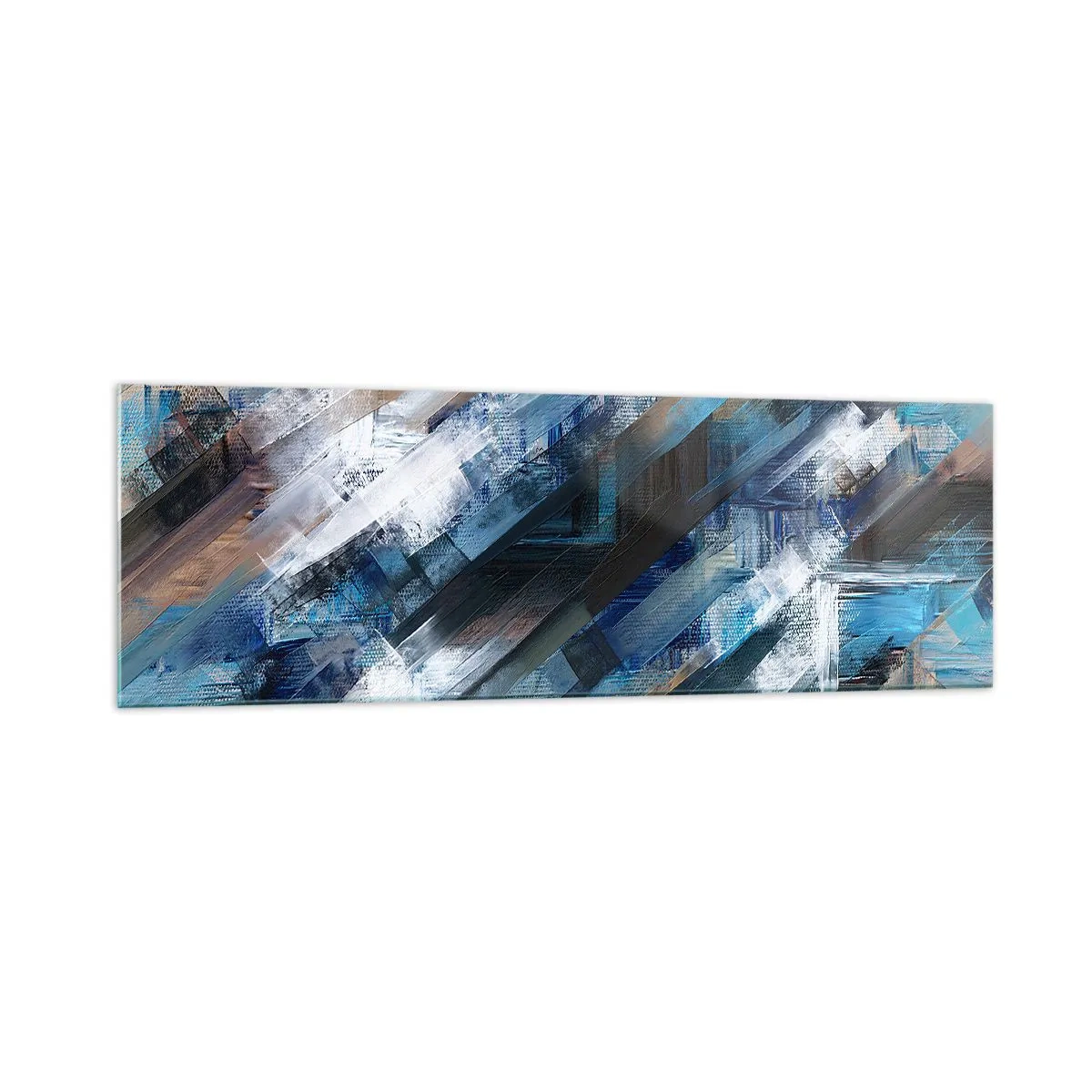 Cuadro sobre vidrio - Impresiones sobre Vidrio - Composición abstracta con líneas diagonales azules. - 160x50cm - En una inclinación azul - Decoración de pared moderna para salón y dormitorio ARTTOR
