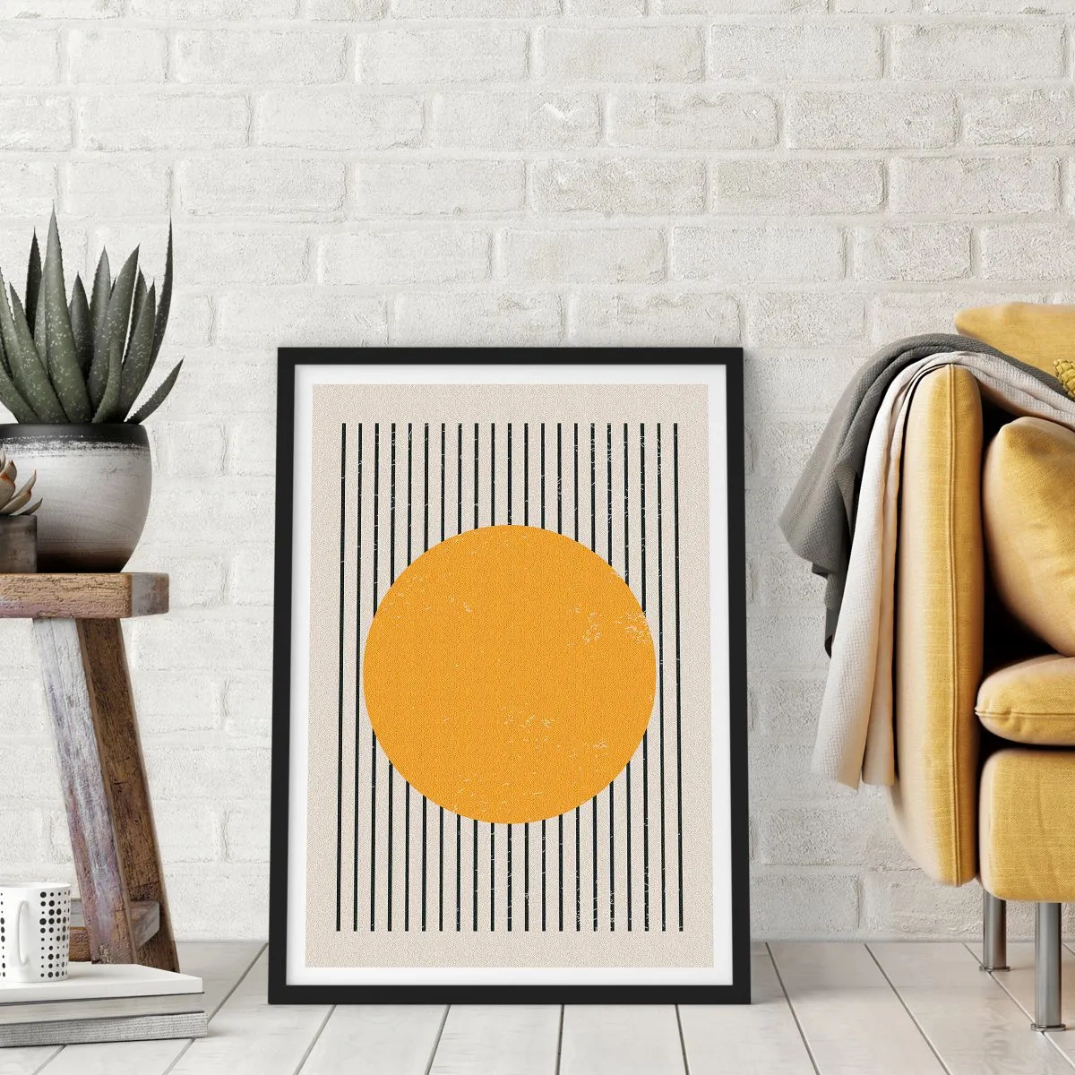 Póster en marco negro - Composición geométrica con círculo naranja y líneas. - 50x70cm - El poder de la sencillez - Decoración de pared moderna para salón y dormitorio ARTTOR
