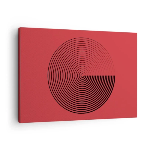 Cuadro sobre lienzo - Impresión de Imagen - Círculos concéntricos sobre fondo rojo - 70x50cm - Movimiento circular - Decoración de pared moderna para salón y dormitorio ARTTOR