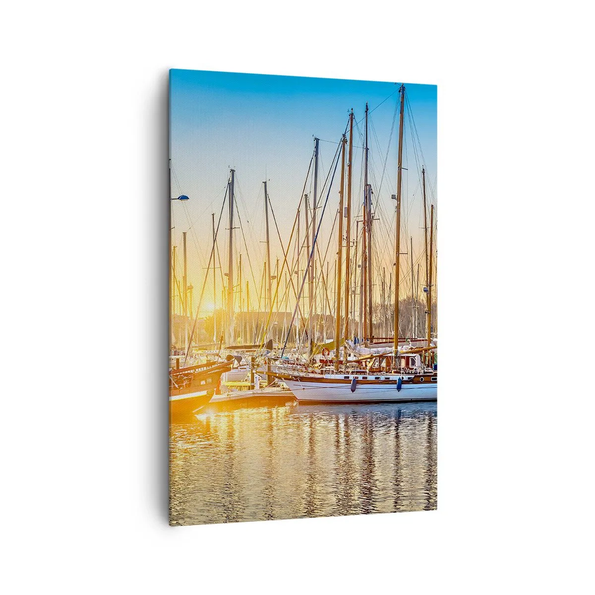 Cuadro sobre lienzo - Impresión de Imagen - Puesta de sol sobre un puerto deportivo lleno de veleros - 80x120cm - El viento debe dormir también - Decoración de pared moderna para salón y dormitorio ARTTOR