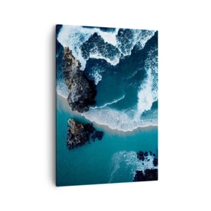 Cuadro sobre lienzo - Impresión de Imagen - Vista aérea de las olas rompiendo en la orilla - 50x70cm - Rodeadas por las olas - Decoración de pared moderna para salón y dormitorio ARTTOR