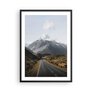 Póster en marco negro - El camino que conduce a las majestuosas montañas. - 50x70cm - El camino al corazón de las montañas - Decoración de pared moderna para salón y dormitorio ARTTOR