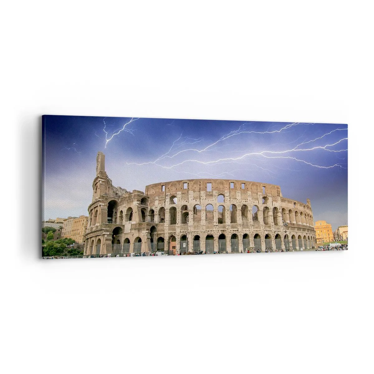 Cuadro sobre lienzo - Impresión de Imagen - El Coliseo de Roma iluminado por un rayo - 120x50cm - Arena de guerreros - Decoración de pared moderna para salón y dormitorio ARTTOR