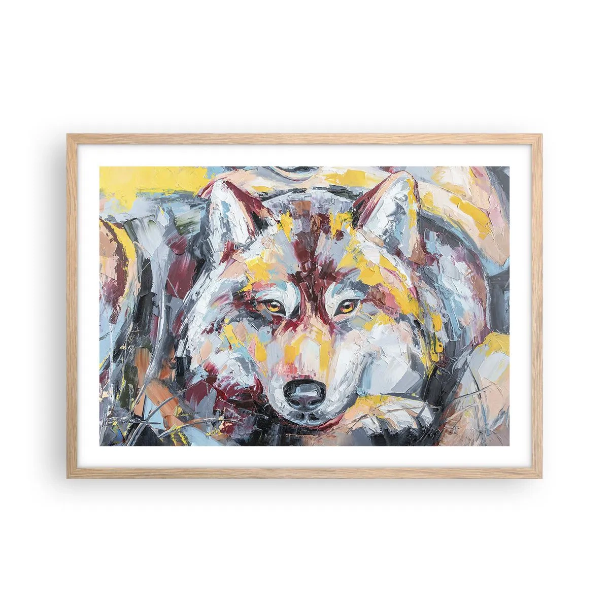 Póster en marco roble claro - Pinceladas de lobo - 70x50 cm