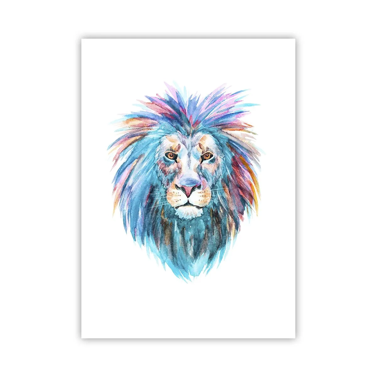 Póster - Un león en acuarela colorida sobre un fondo blanco. - 50x70cm - Aura electrizante - Decoración de pared moderna para salón y dormitorio ARTTOR