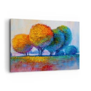 Cuadro sobre lienzo - Impresión de Imagen - Árboles coloridos en un paisaje impresionista - 100x70cm - Un conjunto de colores llamativos - Decoración de pared moderna para salón y dormitorio ARTTOR
