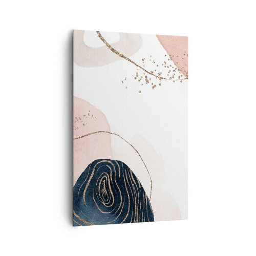 Cuadro sobre lienzo - Impresión de Imagen - Formas abstractas en tonos beige y azul marino con detalles dorados. - 80x120cm - Todo fluye - Decoración de pared moderna para salón y dormitorio ARTTOR