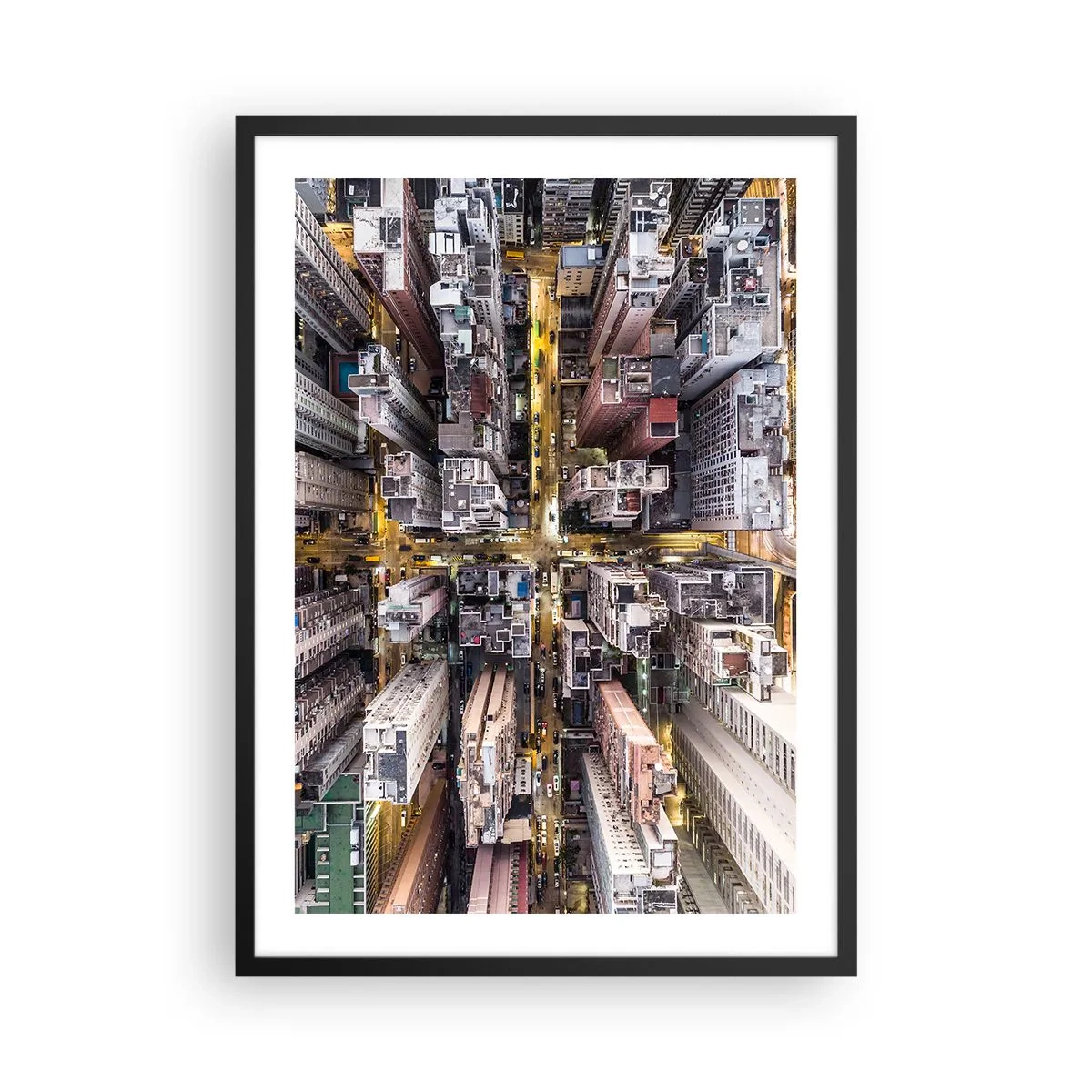 Póster en marco negro - Vista aérea de la ciudad por la noche - 50x70cm - Saludos desde Hong Kong - Decoración de pared moderna para salón y dormitorio ARTTOR