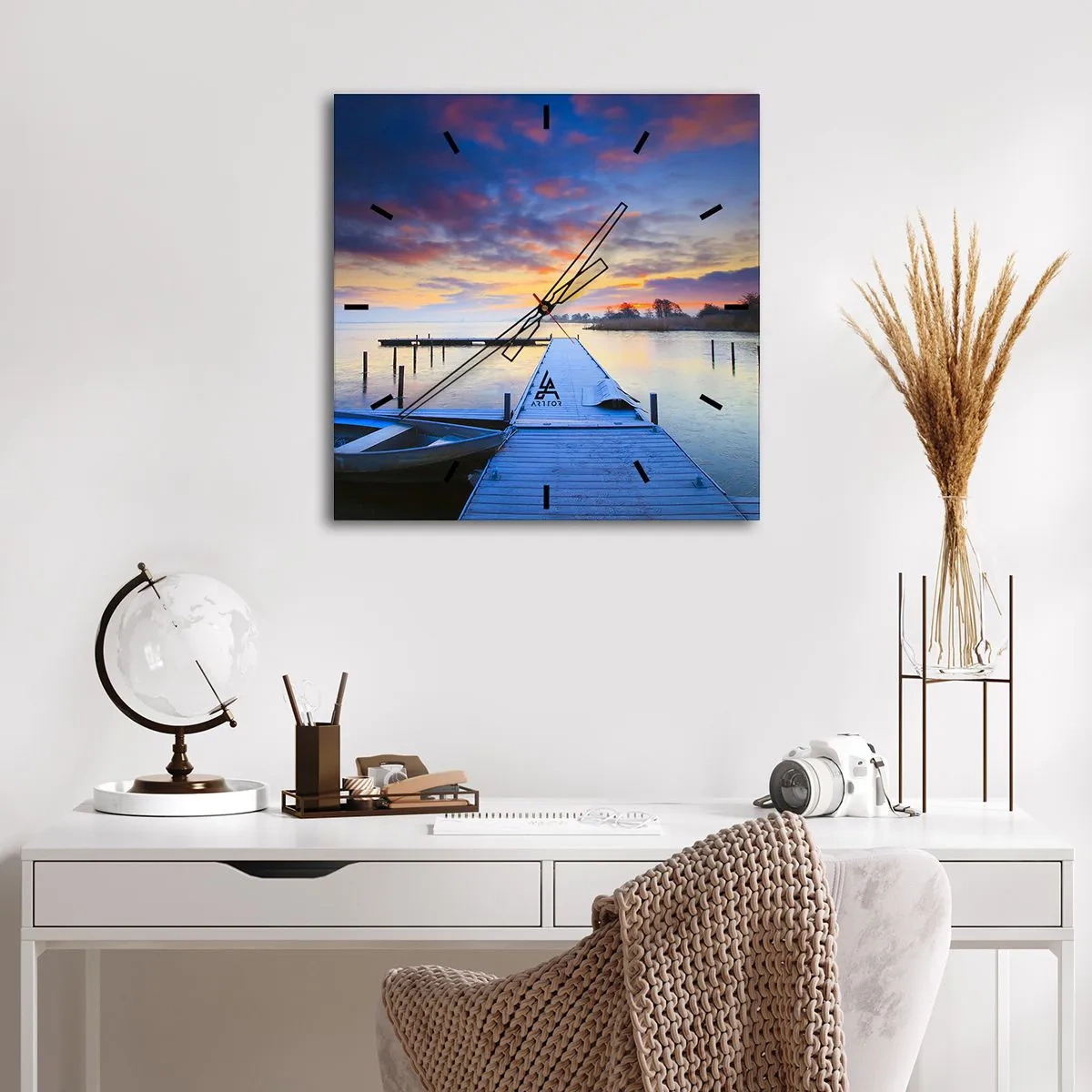 Reloj de pared - Reloj de vidrio - Calma púrpura y dorada - 40x40 cm