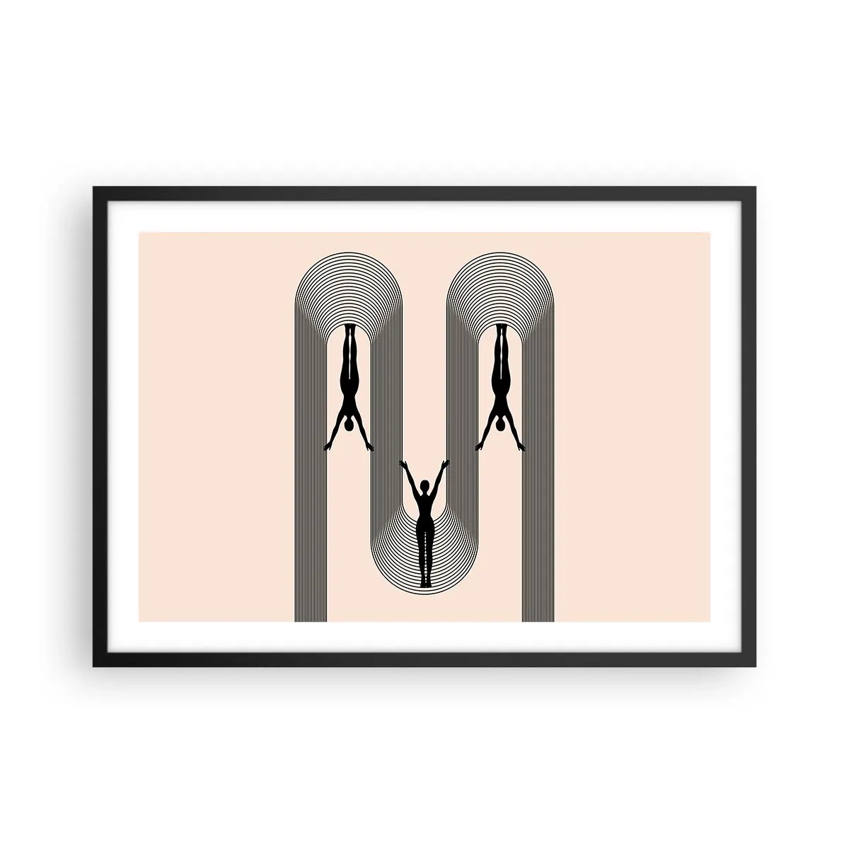 Póster en marco negro - Siluetas geométricas sobre un fondo beige - 70x50cm - Al revés, o no - Decoración de pared moderna para salón y dormitorio ARTTOR