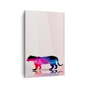 Cuadro sobre lienzo - Impresión de Imagen - Silueta de pantera geométrica en tonos rosa y azul. - 80x120cm - Pantera de diamante - Decoración de pared moderna para salón y dormitorio ARTTOR