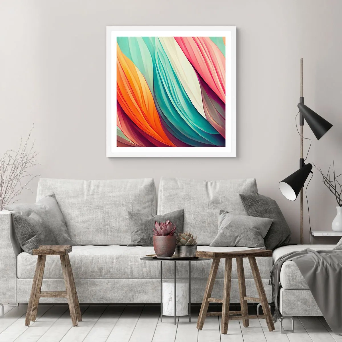 Póster en marco blanco - Tejido arco iris - 40x40 cm