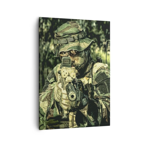 Cuadro sobre lienzo - Impresión de Imagen - Un soldado camuflado apunta a través del agua. - 50x70cm - El mejor de entre la élite - Decoración de pared moderna para salón y dormitorio ARTTOR