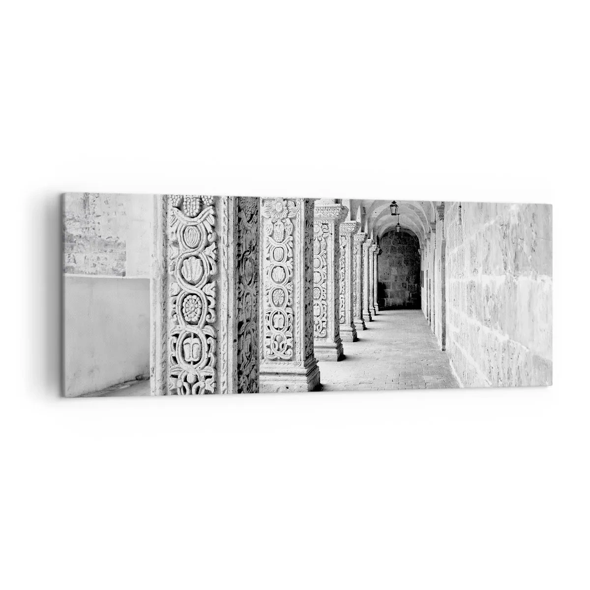 Cuadro sobre lienzo - Impresión de Imagen - Columnas históricas en una toma monocromática - 140x50cm - ¿Y adónde nos llevará...? - Decoración de pared moderna para salón y dormitorio ARTTOR