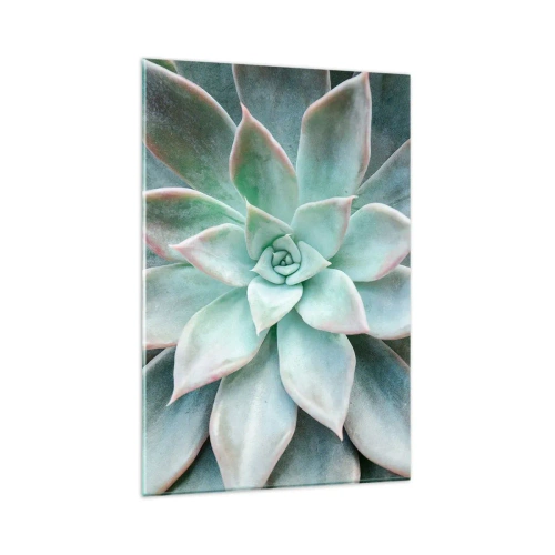 Cuadro sobre vidrio - Impresiones sobre Vidrio - Primer plano de una suculenta verde - 80x120cm - El corazón del desierto - Decoración de pared moderna para salón y dormitorio ARTTOR