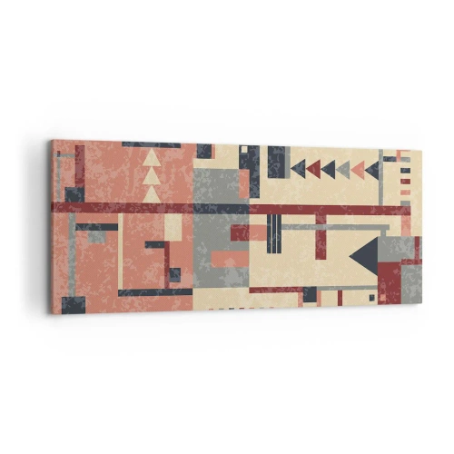 Cuadro sobre lienzo - Impresión de Imagen - Patrón geométrico en tonos pastel beige, rojo y gris. - 120x50cm - Una combinación de verticales y niveles - Decoración de pared moderna para salón y dormitorio ARTTOR