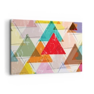 Cuadro sobre lienzo - Impresión de Imagen - Abstracción colorida con triángulos geométricos. - 100x70cm - De tres en tres - Decoración de pared moderna para salón y dormitorio ARTTOR