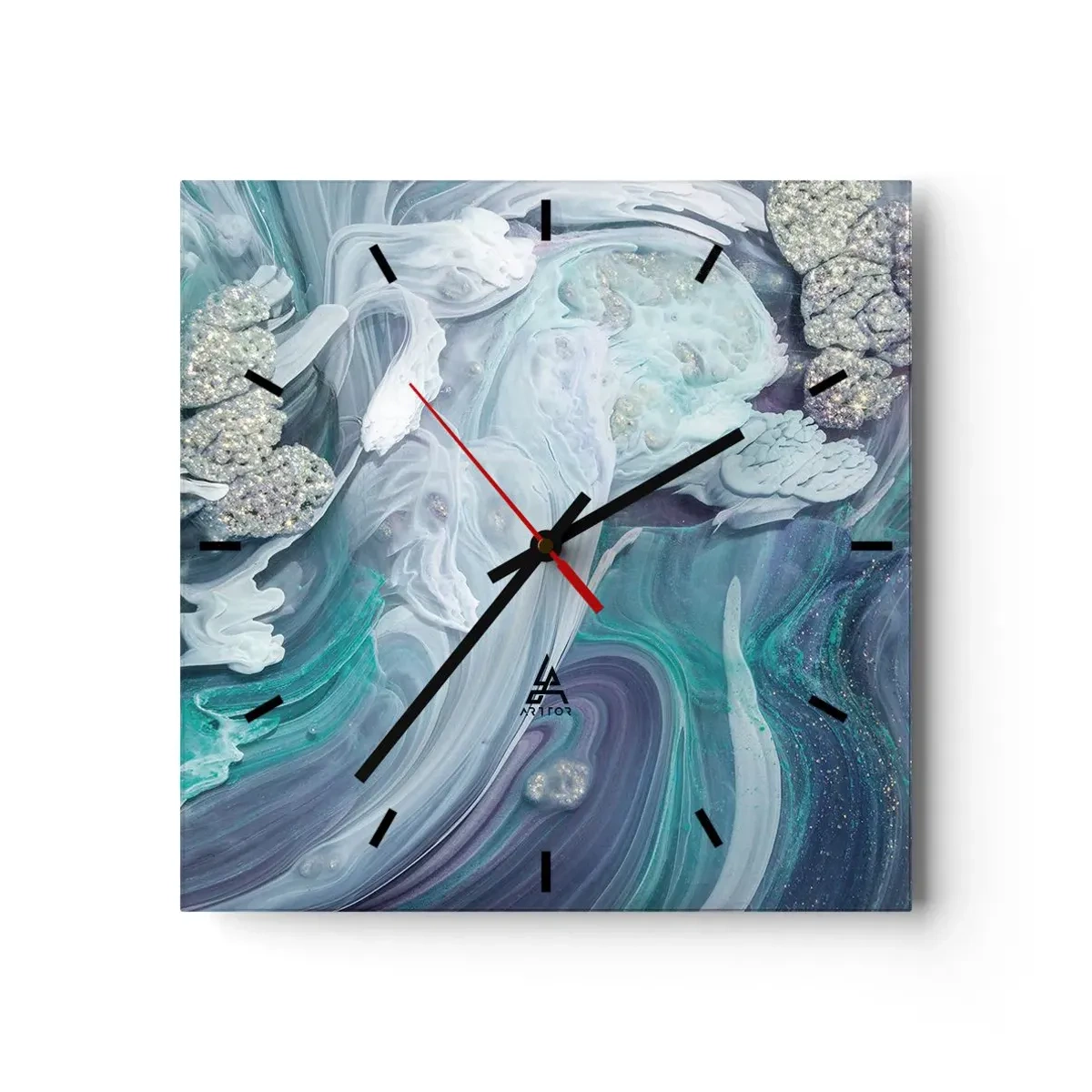 Reloj de pared - Reloj de vidrio - Remolinos abstractos en tonos azules y blancos - 30x30cm - Corrientes de azul - Decoración de pared moderna para salón y dormitorio ARTTOR