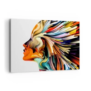 Cuadro sobre lienzo - Impresión de Imagen - Perfil de rostro abstracto con líneas dinámicas coloridas. - 120x80cm - La explosión de la imaginación - Decoración de pared moderna para salón y dormitorio ARTTOR
