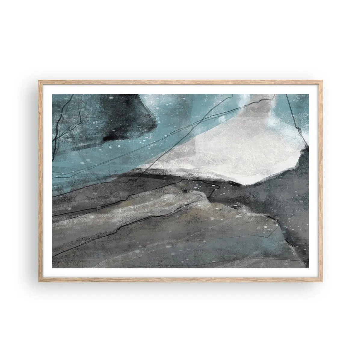 Póster en marco roble claro - Abstracción: rocas y hielo - 100x70 cm