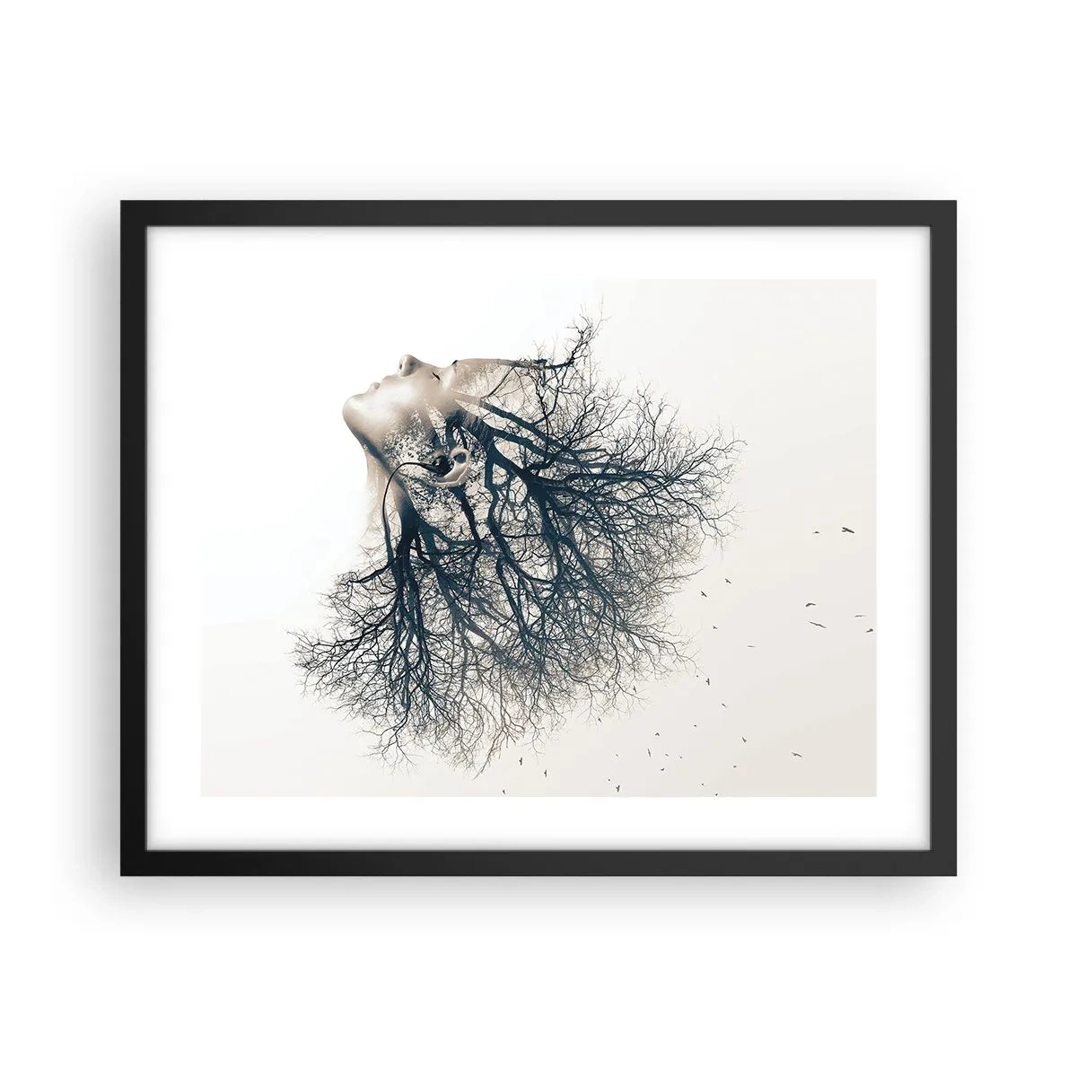 Póster en marco negro - Escuchando el susurro de un árbol - 50x40 cm