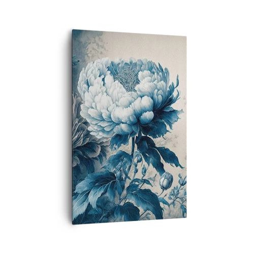 Cuadro sobre lienzo - Impresión de Imagen - Peonías azules sobre un fondo sutil con un patrón delicado. - 80x120cm - Una pareja unida - Decoración de pared moderna para salón y dormitorio ARTTOR