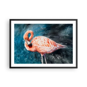 Póster en marco negro - Un flamenco rosa sobre un fondo azul de acuarela. - 70x50cm - Decorativo por naturaleza - Decoración de pared moderna para salón y dormitorio ARTTOR