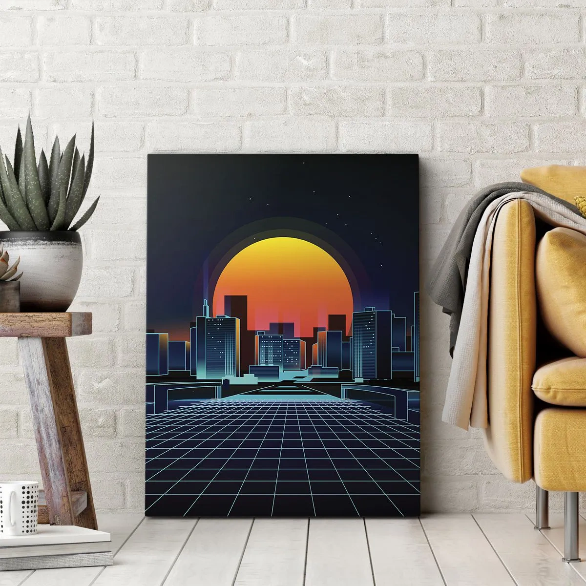 Cuadro sobre lienzo - Impresión de Imagen - Horizonte urbano futurista de estilo neón - 50x70cm - ¿Todavía deseas volver a la realidad? - Decoración de pared moderna para salón y dormitorio ARTTOR