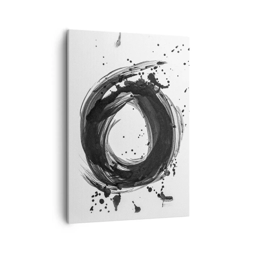 Cuadro sobre lienzo - Impresión de Imagen - Abstracción negra en forma de círculo sobre fondo blanco. - 50x70cm - El torbellino de la creación - Decoración de pared moderna para salón y dormitorio ARTTOR
