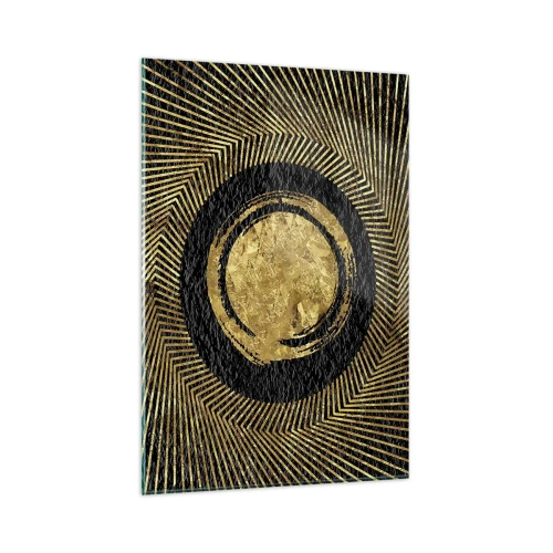Cuadro sobre vidrio - Impresiones sobre Vidrio - Composición geométrica en negro y dorado con rayos. - 80x120cm - Composición glamour - Decoración de pared moderna para salón y dormitorio ARTTOR